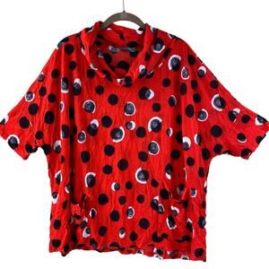 Chalet Art To Wear Crinkle Lightweight Blouse Size L Red Black Artsy Dots